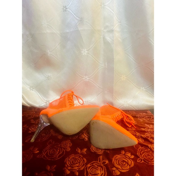 See-Through Neon Orange Stiletto High-Heels With A Clear Heel Size 7.5 - Picture 6 of 7